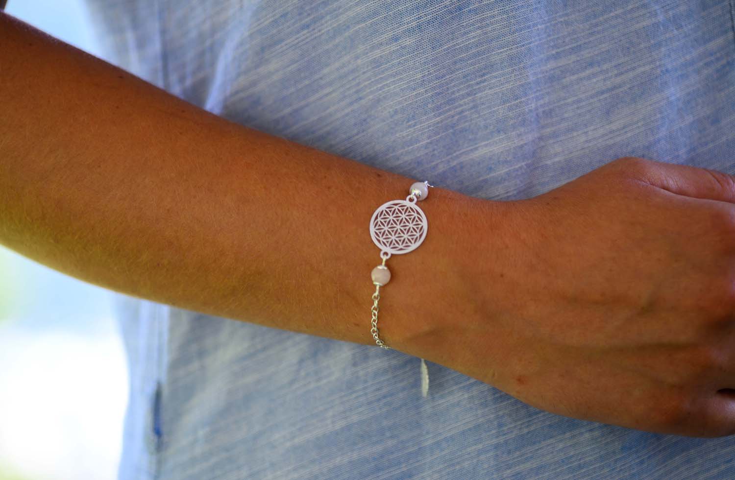 BRACELET FLEUR DE VIE QUARTZ ROSE